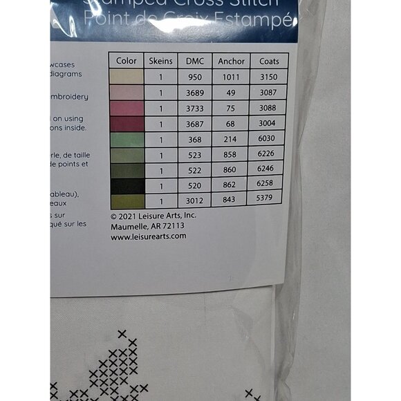 2 pk Leisure Arts Stamped Cross Stitch Pillowcases 20"x26" Cottage Rose White - Picture 7 of 7